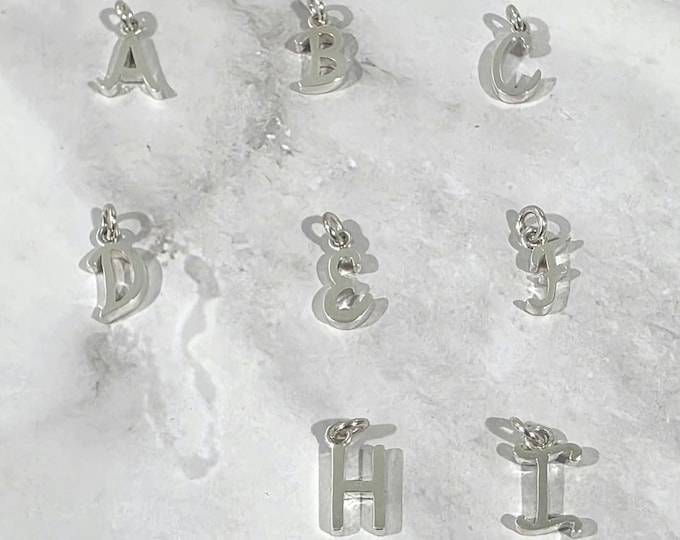Sterling Silver Alphabet Letter Charm Pendant (13mm), Laser Engraved