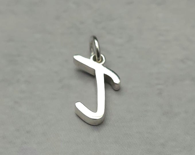 J Sterling Silver Letter  Charm Pendant, Customizable Engravable USA