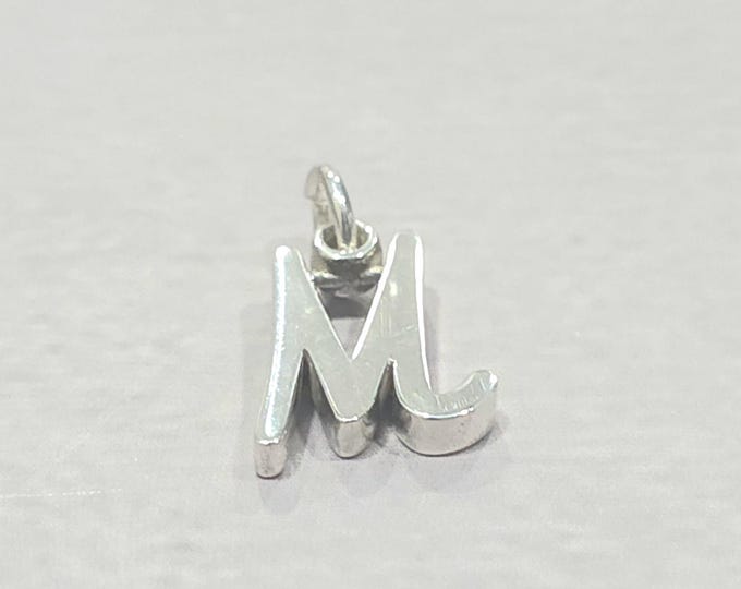 M Sterling Silver Letter  Charm Pendant, Customizable Engravable USA