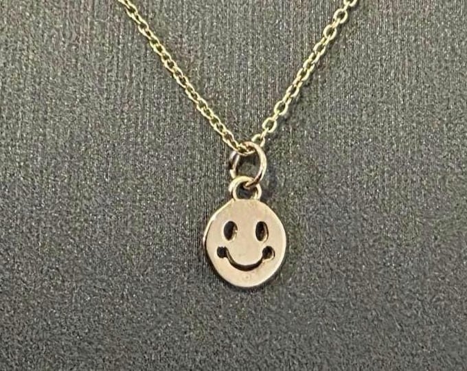 Smiley Face emoji Charm 18 inch 14k gold necklace with pendant