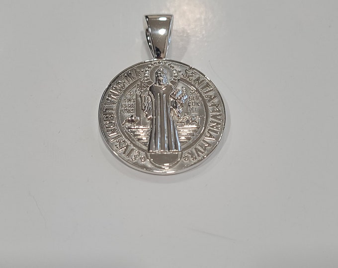 Large silver pendant St.benedict 45mm