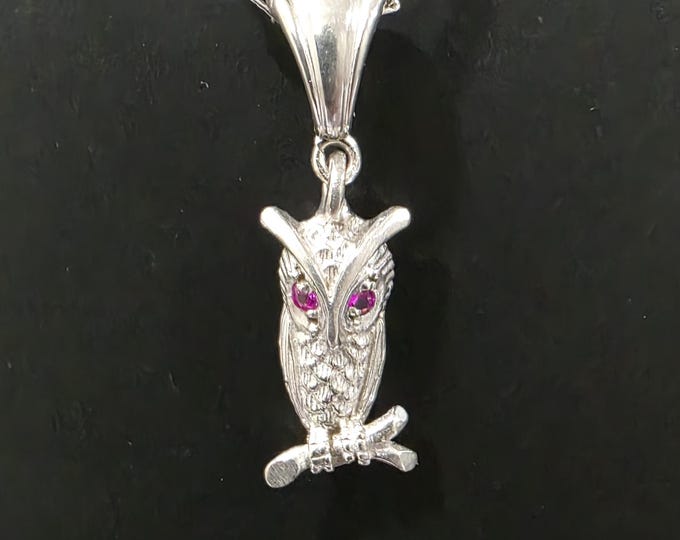 Silver Owl Pendant With  Necklace  Sterling Silver 925 with laser engraving included