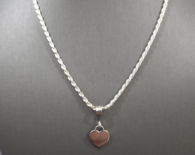 Sterling Silver Heart Pendant Necklace - 18 In Chain with gift box  laser engraving included