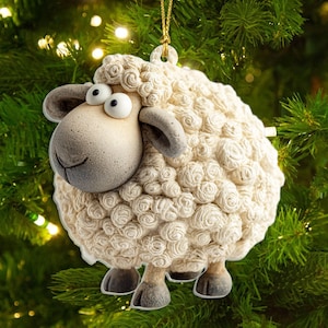 Funny Silly Sheep Ornament, 2D Flat Acrylic Farm Animal Christmas Decor, Cute Wooly Sheep Gift for Animal Lovers