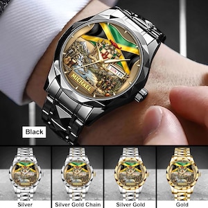 Custom Jamaica Flag Watch, Jamaican Pride Watch for Him, Caribbean Gift, Caribbean Heritage Wrist Watch For Men