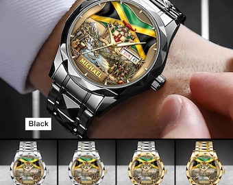 Custom Jamaica Flag Watch, Jamaican Pride Watch for Him, Caribbean Gift, Caribbean Heritage Wrist Watch For Men
