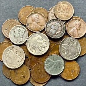 Estate Sale Lot of 30 U.S. Coins – Silver Dime, Buffalo Nickels, Steel Penny & Indian Head