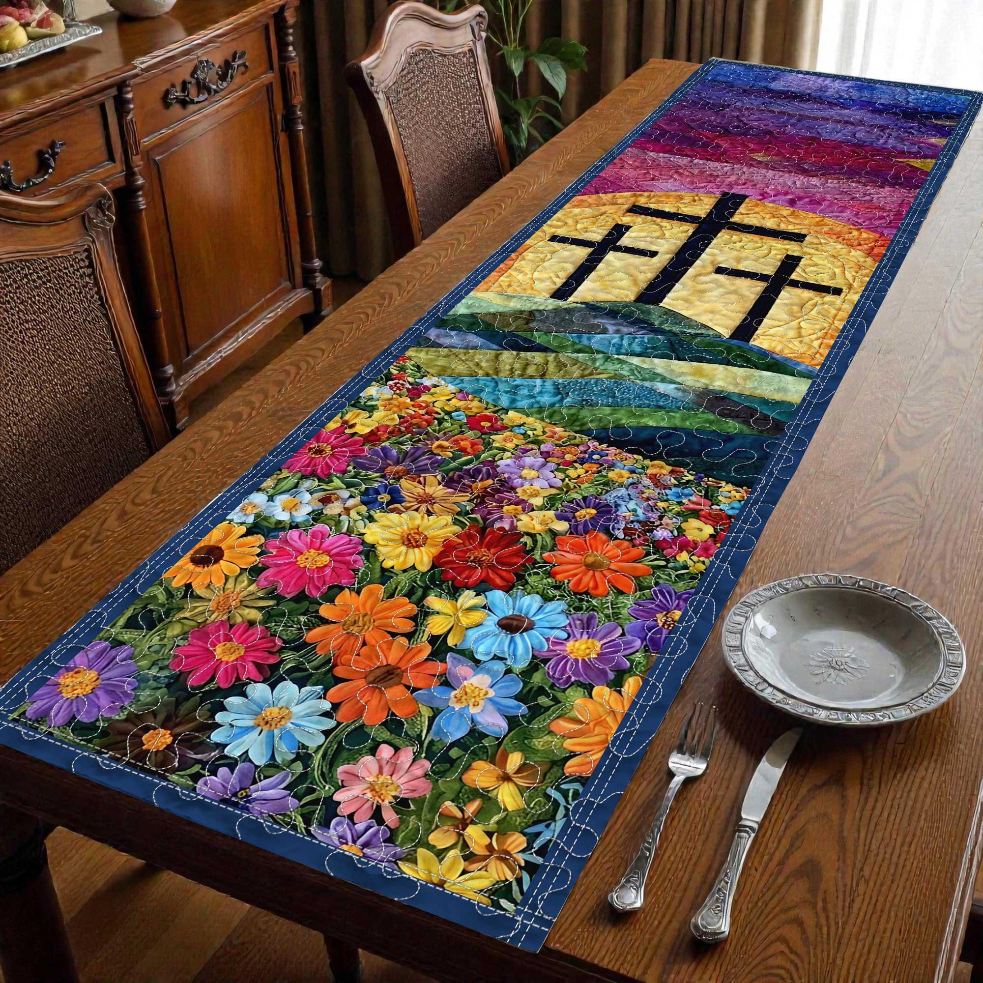 Christian Easter Cross Table Runner, Floral Religious Decor, Faith ...