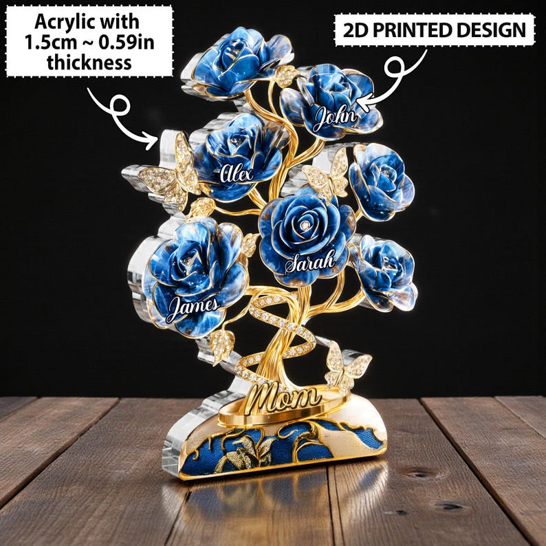 Personalized Family Tree Acrylic Block, Custom Mom and Kids Flower ...