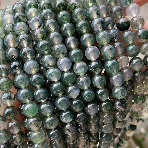 Natural AA Moss Agate Beads,Moss Agate Round Smooth beads 4mm -12mm Gemstone Round Loose Beads 15"strand Jewelry Suppliers