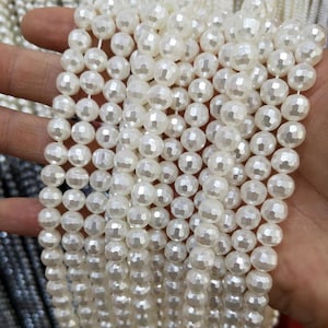 Natural 128 Faceted shell pearl Round beads 6mm 8mm 10mm 12mm Gemstone Round Beads Bracelet Necklace DIY Jewelry Making