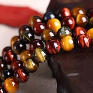 Natural multicolor Tigereye Smooth Round Beads, 4mm 6mm 8mm 10mm 12mm Bracelet Necklace Diy jewelry making