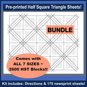 Ultimate Half Square Triangle paper bundle to improve your quilting.  Perfect HSTs every time!  2,600 FPP templates ready to ship!