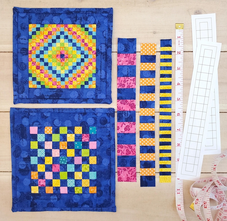 Mini Squares in a Row Quilt FPP Pattern and Templates: 11 Miniature ...