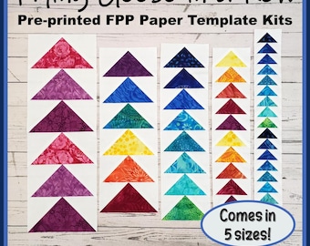 Flying Geese in a Row FPP Quilt Templates: Pre-Printed on Newsprint (5 sizes)