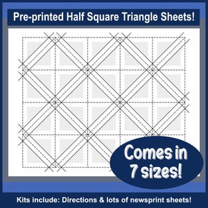 Papers - Half Square Triangle Templates Papers; HST Template; Foundation Paper Piecing; 7 sizes;  Will be printed on newsprint and shipped.