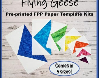 Flying Geese FPP Templates: Pre-Printed on Newsprint (5 sizes)