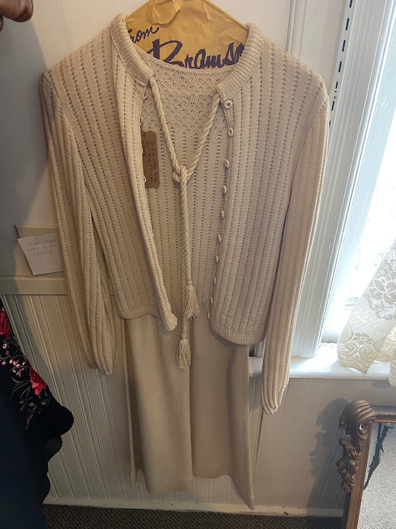 Vintage Beige Knit Outfit Dress & Cardigan