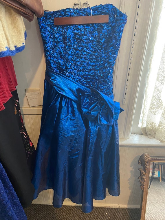 1980s Blue Lamè Prom Dress