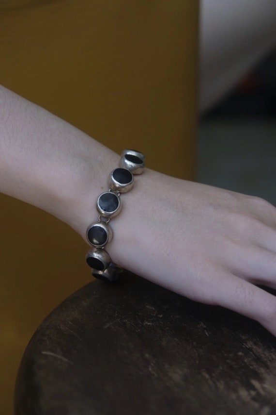 60s Mexican Style Onyx 925 Silver Bracelet
