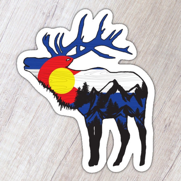 Colorado Flag Elk Mountains Vinyl Sticker - Decal Matte Sticker for Water bottle, Laptop and Phone Cases