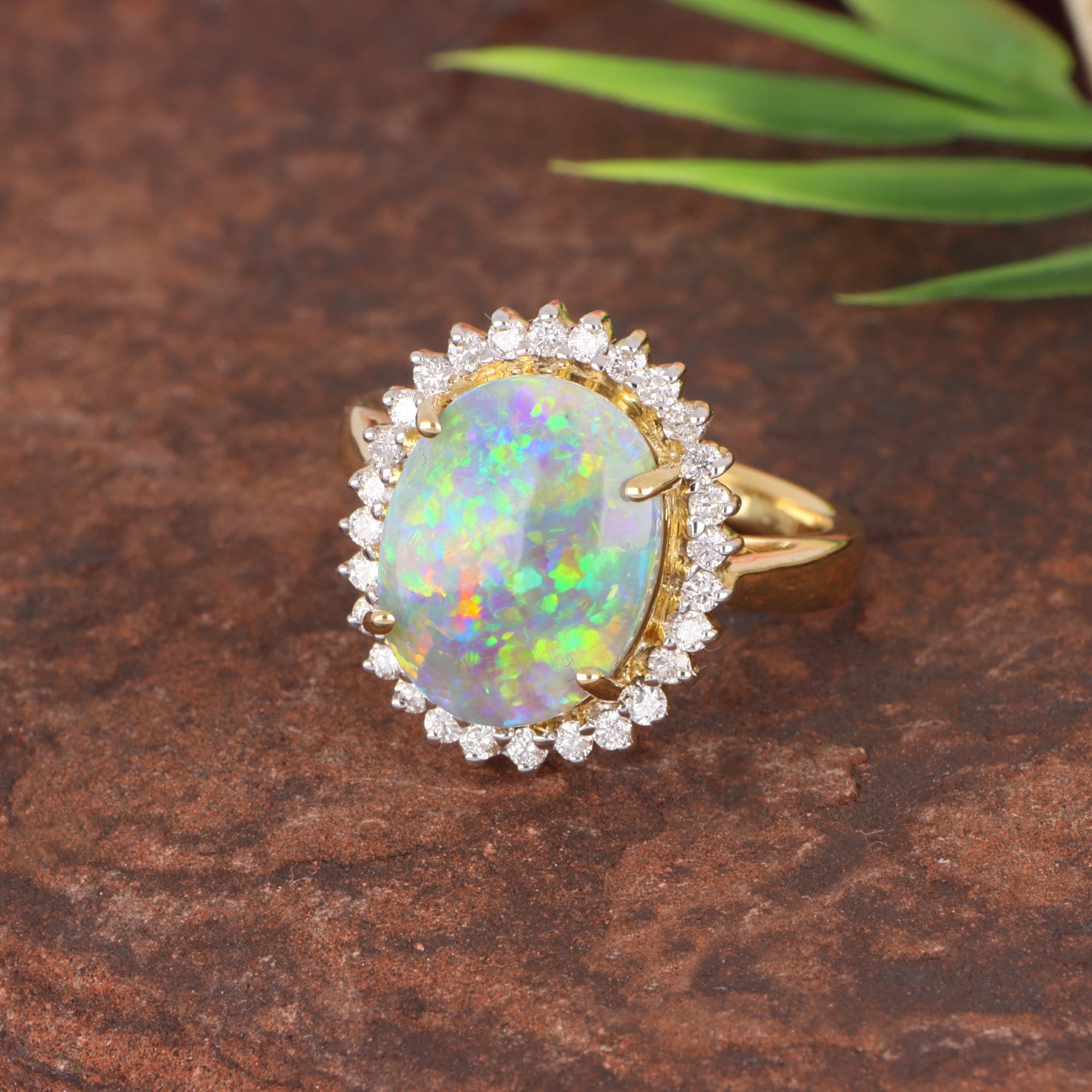 Alluring Multicolor Black Opal Ring Set in 18K Yellow Gold | Etsy