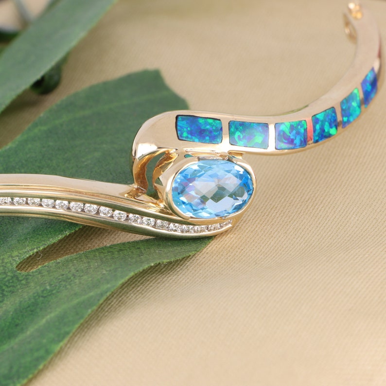 Glittering Blue-Green Opal Doublet Inlay Bracelet, 14 KYG, Blue 