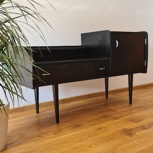 Antique Black Wooden Asymmetric Sideboard Cabinet From The 1970's