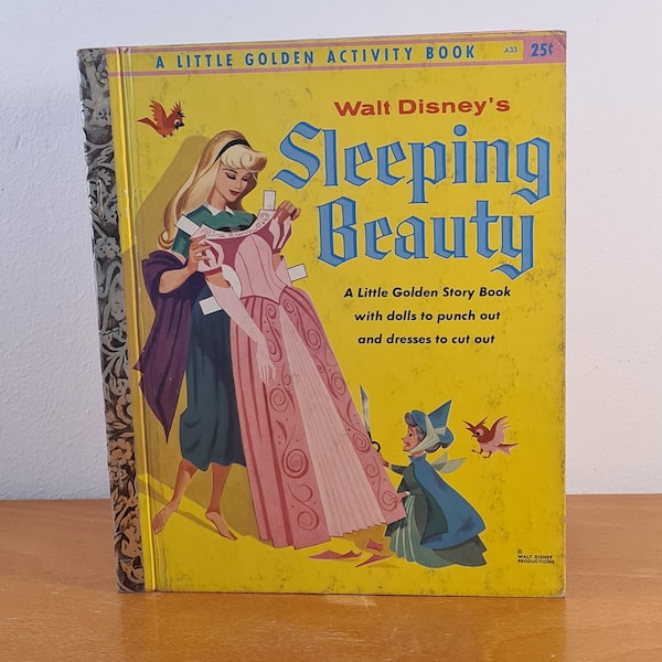 Walt Disney's Sleeping Beauty 1957 - A Little Golden Story Book with Cutout Dolls and Dresses, Illustrated Children's Picture book