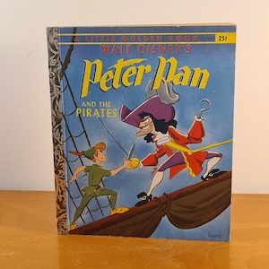 Walt Disney&#39;s Peter Pan and the Pirates 1952 - Adventure in Neverland, Retro Vintage Fairytale Illustrated Children&#39;s Picture book