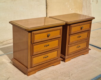 One of Two Nightstands from 1990s - Beautiful Solid Wood with Three Drawers - Sold Individually