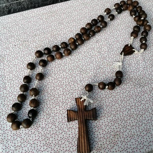 Large Wooden Cross Rosary Beads in Dark Wood