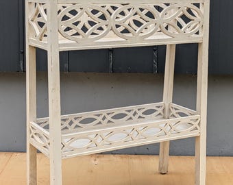 White Wooden Plant Stand for Flowers – Decorative Garden Display Stand for Outdoor or Indoor Use