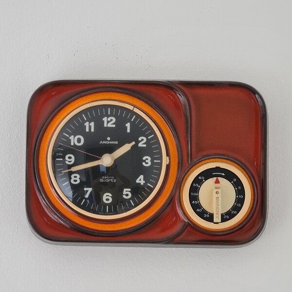 Junghans Ceramic Kitchen Wall Clock with Timer - Retro 1970s Style, Working Condition