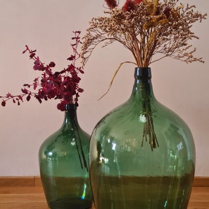 Vintage Green Glass Brewing Bottles - Set of Two (1960s) - Homebrewing Collectibles - Unique Home Decor - Blown Glass - Retro Craftsmanship