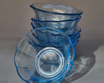 Juego de 6 cuencos de cristal con forma de flor azul - 10 cm de diámetro