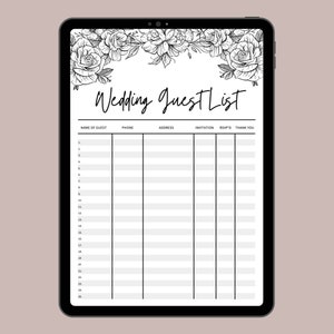 Black & White Wedding Printable Guest List