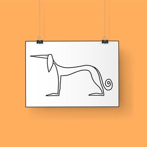 Saluki, Sighthound, Standing, Line Art, Dog, Minimal