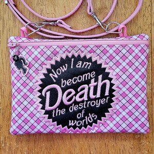 Crossbody Bag, Barbenheimer, Pink, Doll, Movie Memes, Pink Plaid and Black