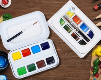 Sennelier Watercolor Paint Set - Professional Aqua Mini 8 Half Pan French Watercolor - Travel Paint Set