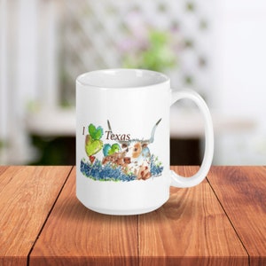 Longhorn Mok - Texas Coffee Mug Tea Cup - I Love Texas Mug - Cadeau voor moeder, Cadeau voor haar, Cadeau voor vriendin, Cadeau voor vrouw - Texas Fine Art