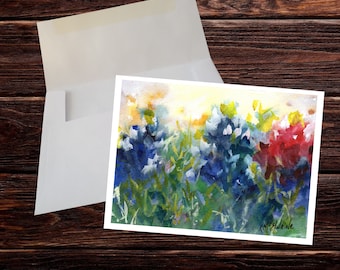 Texas Cards-Texas Thank You Card-Texas Postcard-Blank Cards with Envelopes-Texas Wildflower Watercolor-Texas Stationary-Bluebonnet Cards TX