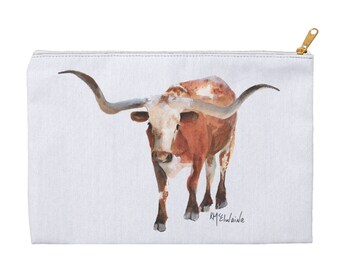Golf Valuables Pouch Zipper | Medium Zipper Pouch With Texas Fine Art Of Texas Longhorn - Zippered Pouches For Board Games - Gift For Family