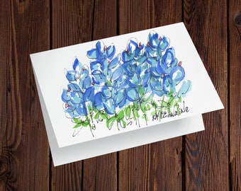 Texas Wildflowers-Bluebonnet Note Cards-Texas Bluebonnet Watercolor-Texas Greeting Card-Floral Note Cards-Bluebonnet Stationary Set of 10 GT
