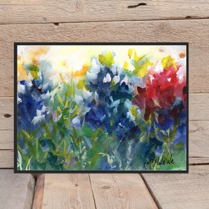 Texas Bluebonnet Art-16x12 Print-Bluebonnets Painting-Texas Bluebonnets Gifts-Texas Wall Decor-Botanical Watercolor Print-Floral Wall Art