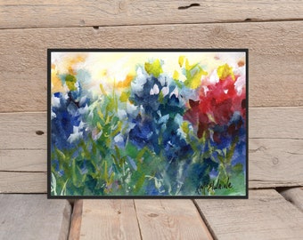 Texas Bluebonnet Art-16x12 Print-Bluebonnets Painting-Texas Bluebonnets Gifts-Texas Wall Decor-Botanical Watercolor Print-Floral Wall Art