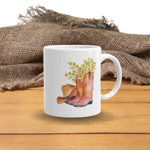 Texas Art Cowboy Boots & Hat Coffee Mug Tea Cup Rustic image 1