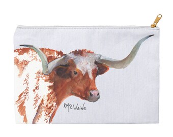 Zippered Pouches For Board Games | Cosmetic Bag For Women - Texas Fine Art Of Texas Longhorn