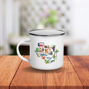 Texas Mappa Smalto Camping Mug-Austin Texas Art-Texas Tema Gift-Texas Decor-Campfire Mug-Texas Gift for Women-Camping Gear-Camping Gift