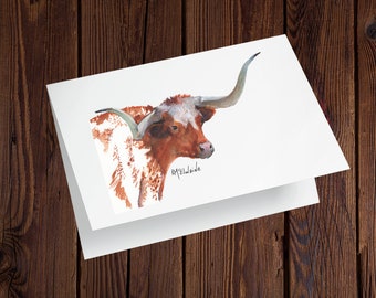 Texas Cards-Texas Longhorn Card-Texas Greeting Cards-Texas Stationary-Texas Longhorn Gift-Western Stationary-Blank Cards With Envelopes 10pk